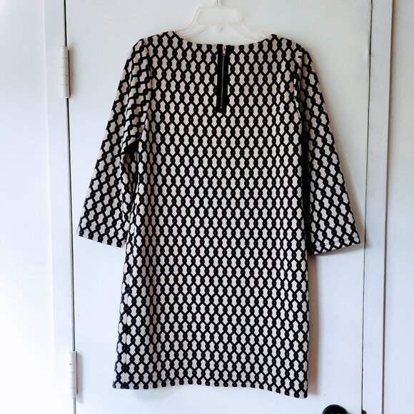 Philosophy Sz 10 Ponte Knit Black Beige Tan Chain Print Long Sleeve Shift Dress - Picture 6 of 14